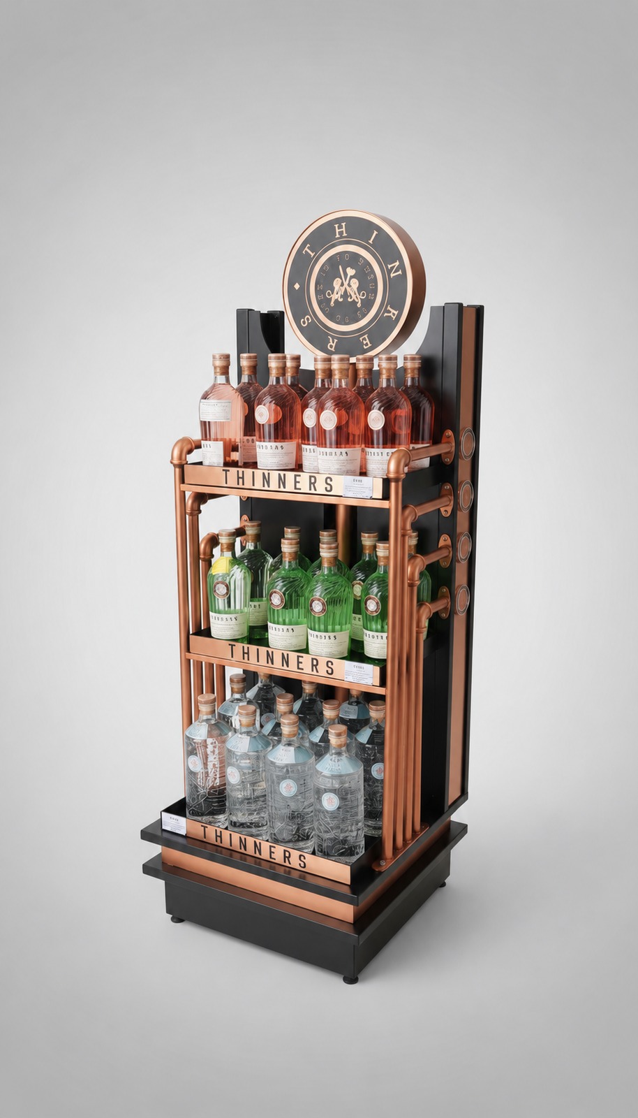 Thinners — Copper-toned bottle display