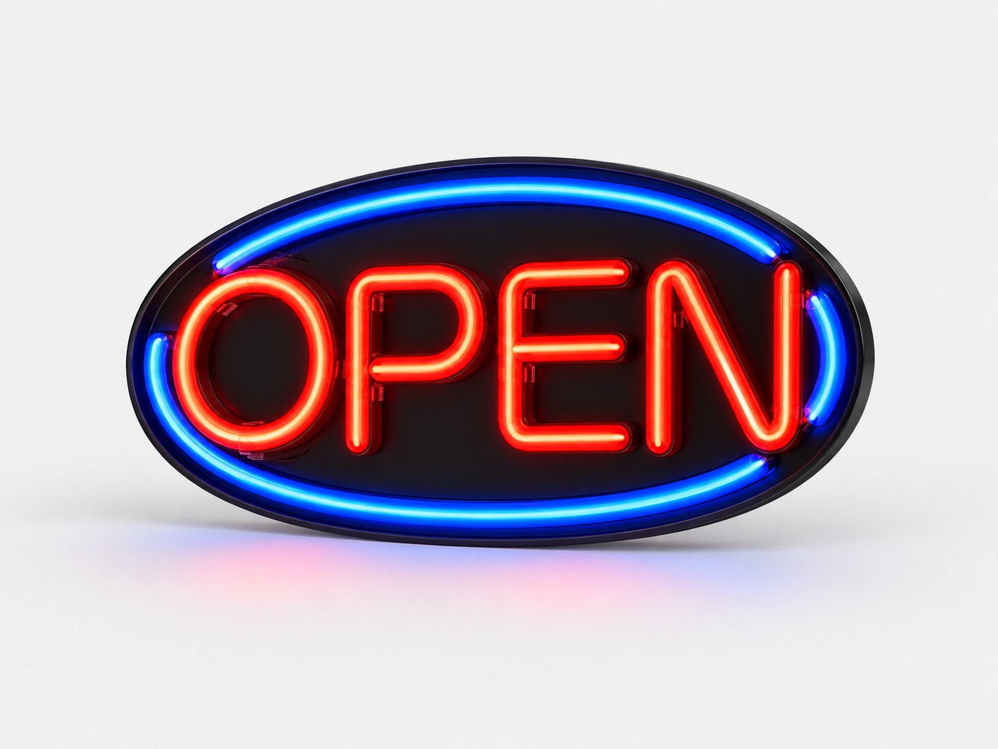 OPEN red blue oval sign — Signs & Illuminated Signage